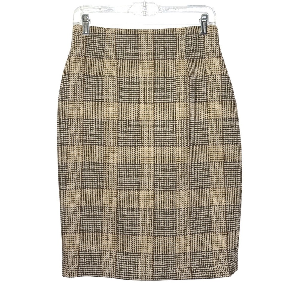 Ron Leal Vintage Tan Brown Plaid 100% Fleece Wool Pencil Skirt Womens 6 Canada